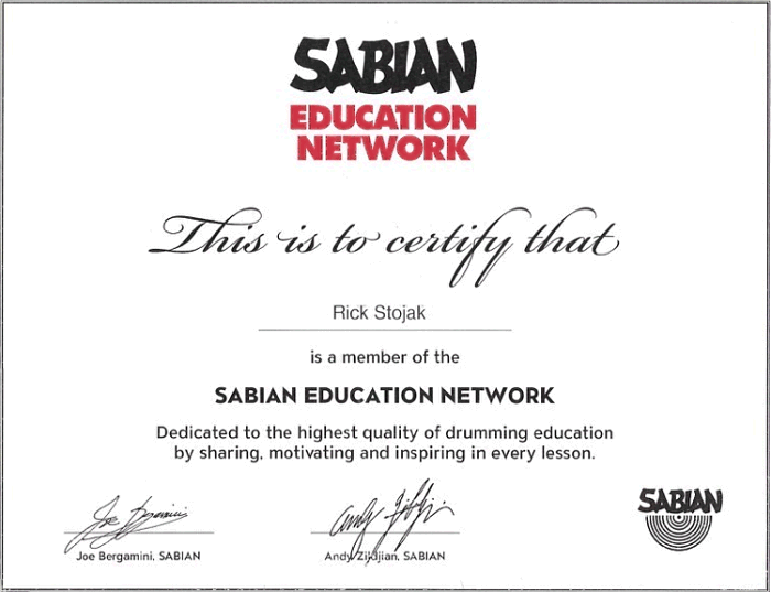 Rick's Sabian Certificate