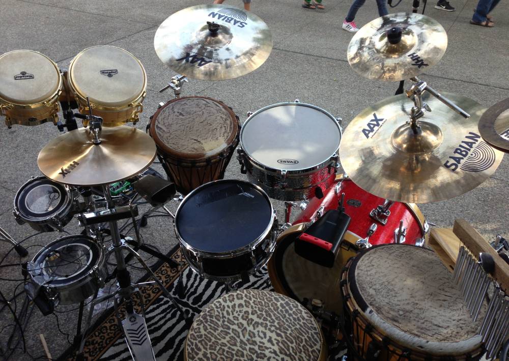 Hybrid acoustic drums and percussion kit 